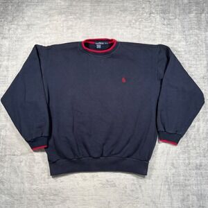 Nautica Sweatshirt Mens XL Navy Blue Red Trim Vintage Embroidered Logo Crewneck